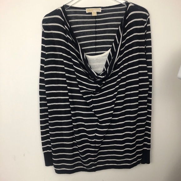 Michael Kors black & white stripe swoop neck S/L - Picture 1 of 8